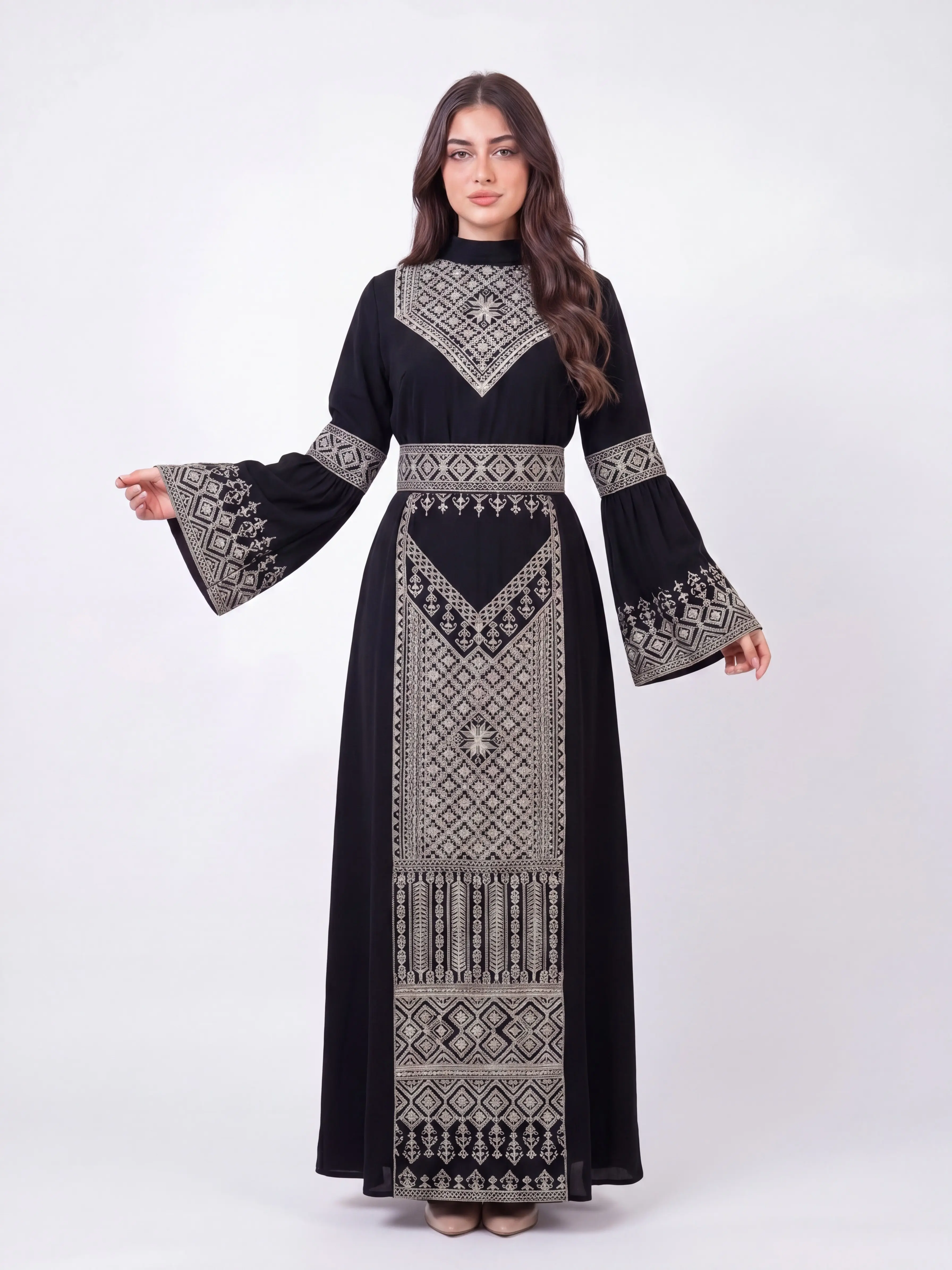 Women’s Marina Thobe Set - Embroidered Maxi Muslim Clothing, Luxury Drape Fabric, Embroidery Abaya, Modest Muslim Outfits, Islamic Clothing for Eid, Ramadan Gifts for Her (2004 Gamis)