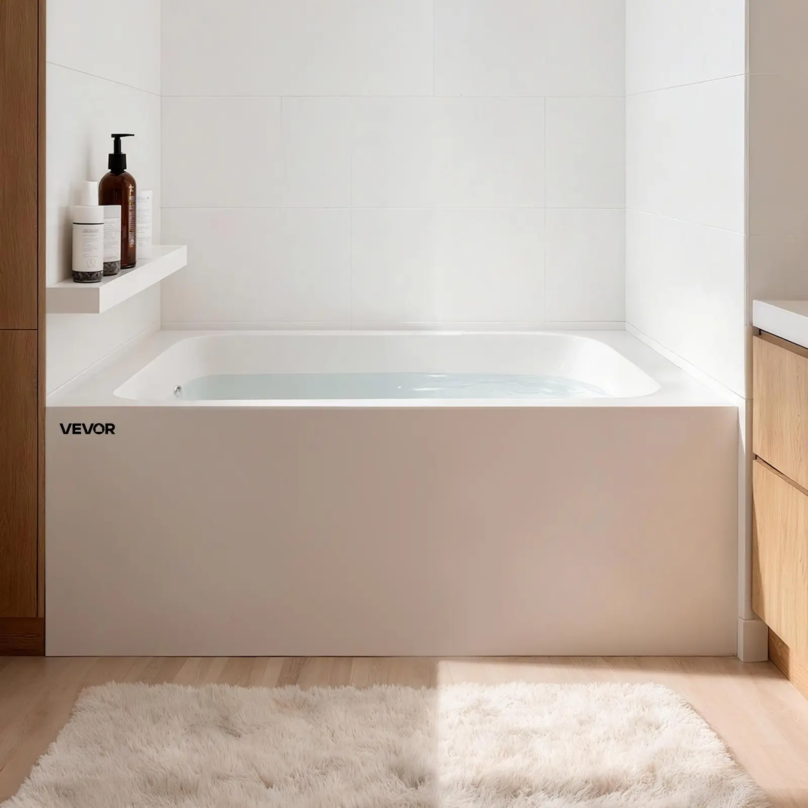 【Father's Day Gift】VEVOR 48-Inch Modern Glossy Rectangle Alcove Tub, 48x30x20" (1219x762x508mm) 110L Deep Soak Acrylic Tub with Left-Hand Drain, Overflow Hole, Integral Flange, White for Bathroom