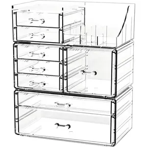 Acrylic Clear Makeup Organizer Countertop,Plastic Large Capacity Stackable Skincare Organizer for Vanity,Desk Accessories Organization Bathroom Cosmetic Organizer Countertop for Beauty,Skin Care