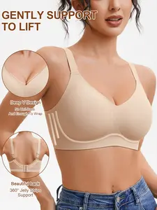 1/3/5 Pcs Seamless Jelly Bra, Deep V Design, Wireless with Pads, Medium Support, Slim-Fit, Casual Style, All Seasons Women's Underwear