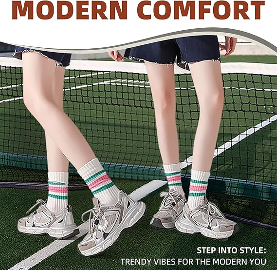 6-Pack crew socks for women/Men - Retro Sport Socks Breathable Cotton, Seamless Comfort