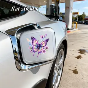 Dreamy Rainbow Butterfly Floral Car Fuel Tank Cover Sticker, Watercolor Style Background Car Decal, 1 Piece Flat Sticker