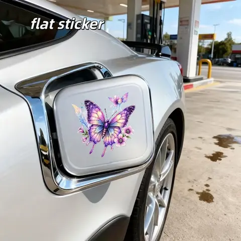 Dreamy Rainbow Butterfly Floral Car Fuel Tank Cover Sticker, Watercolor Style Background Car Decal, 1 Piece Flat Sticker, Car Stickers, Automotive Decals, Decal For Cars