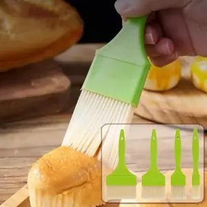 4pcs Creative BBQ and Baking Oil Brushes, Kitchen Outdoor Camping Picnic Applicator Brushes, Cookware, BBQ Accessories, Green Long Handle Multifunctional Elastic Soft Bristle Brush
