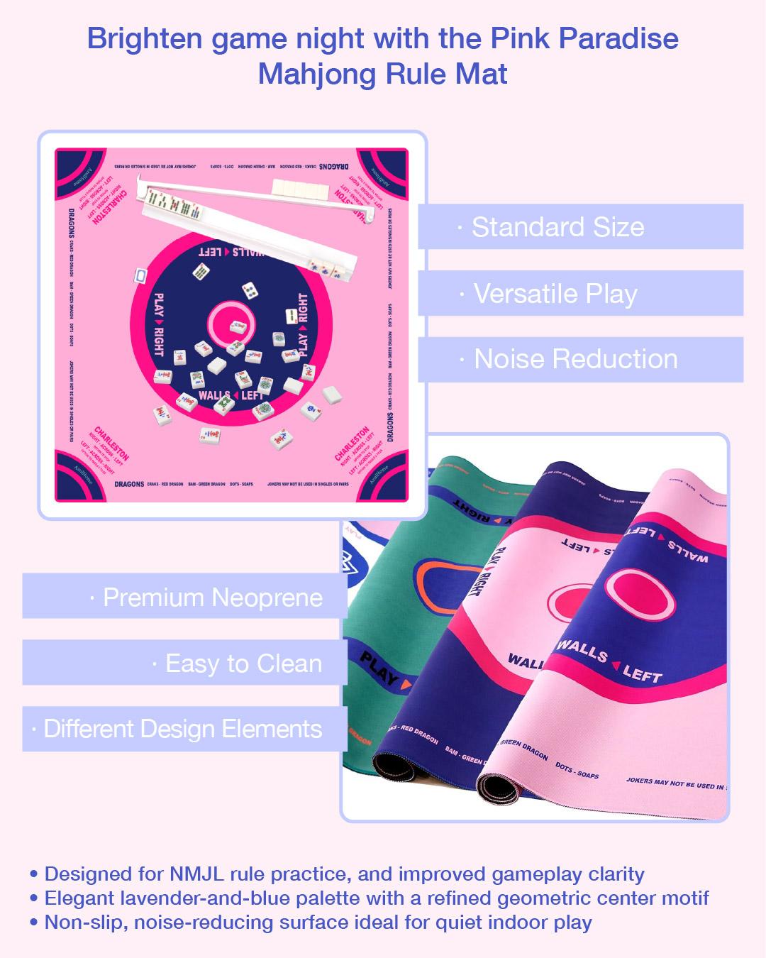 Pink & Blue Mahjong Mat (31.5"X31.5") with Black Carrying Bag, Anti-Slip, Noise-Reducing Mahjong Mat for Table, Board Games, Tile Games and Cards