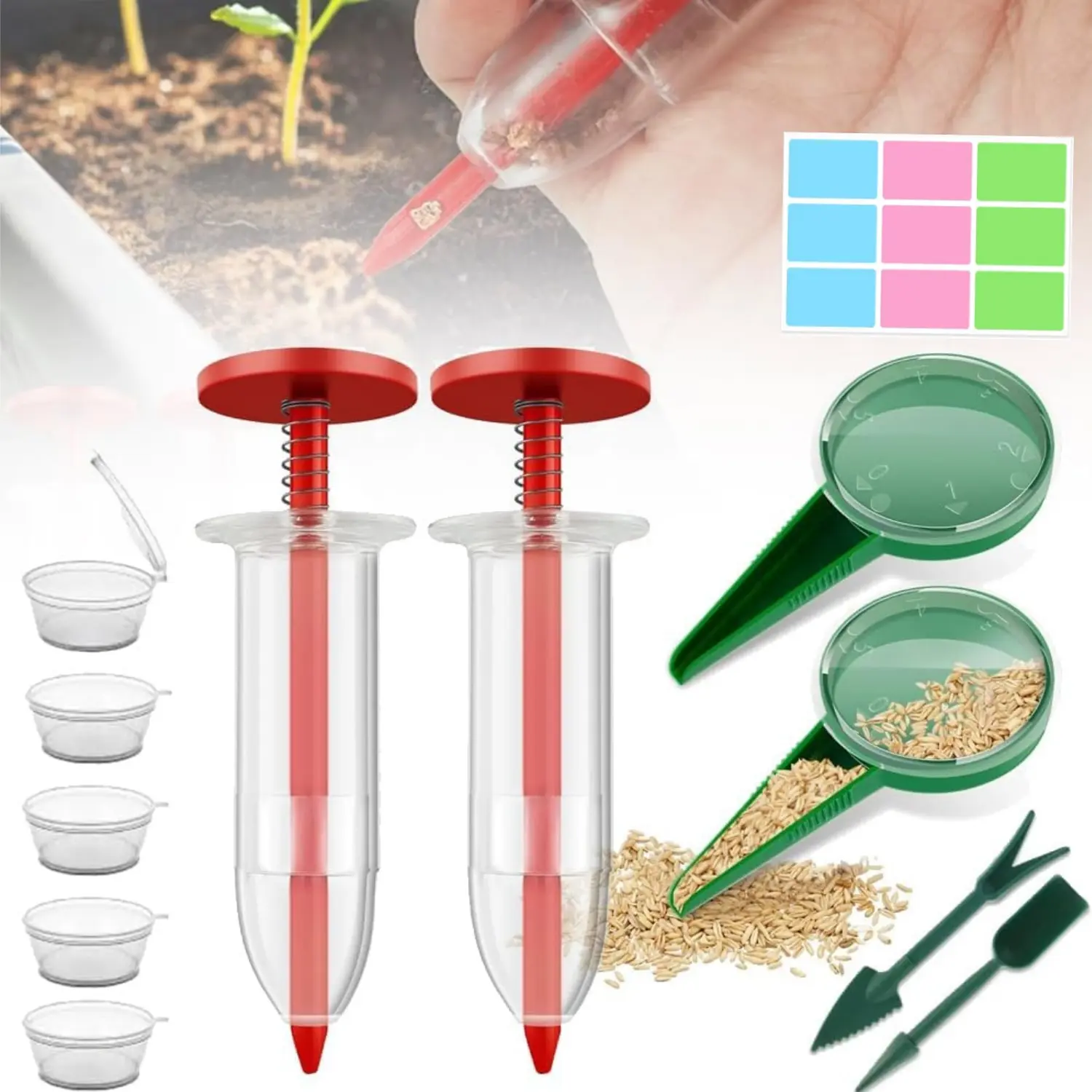 12 Pack Portable Seed Dispenser-Easy-to-Use Manual Seeder for All Seeds, Ideal Garden and Lawn Care Tools, Seed on Demand Disperser Gardening tools green kit