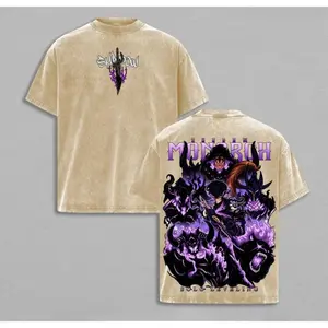 Shadow Monarch Sung Jinwoo Solo Leveling Oversized Graphic Tee - Vintage Wash Heavyweight Cotton Anime Shirt. Dark Purple Manga Streetwear & Gym Pump Cover Epic Outfit.