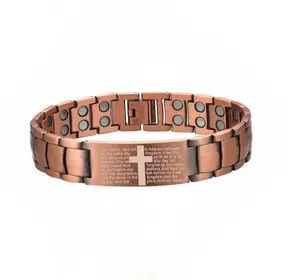 Men's Pure Copper Magnetic Therapy Bracelet, Super Strong Magnet Cross Pattern Design, Adjustable Links, Perfect Gift for Boyfriend & Father Handmade Jewelry