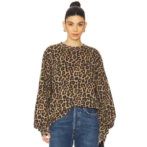 ANINE BING Miles Sweatshirt in Black & Brown Leopard