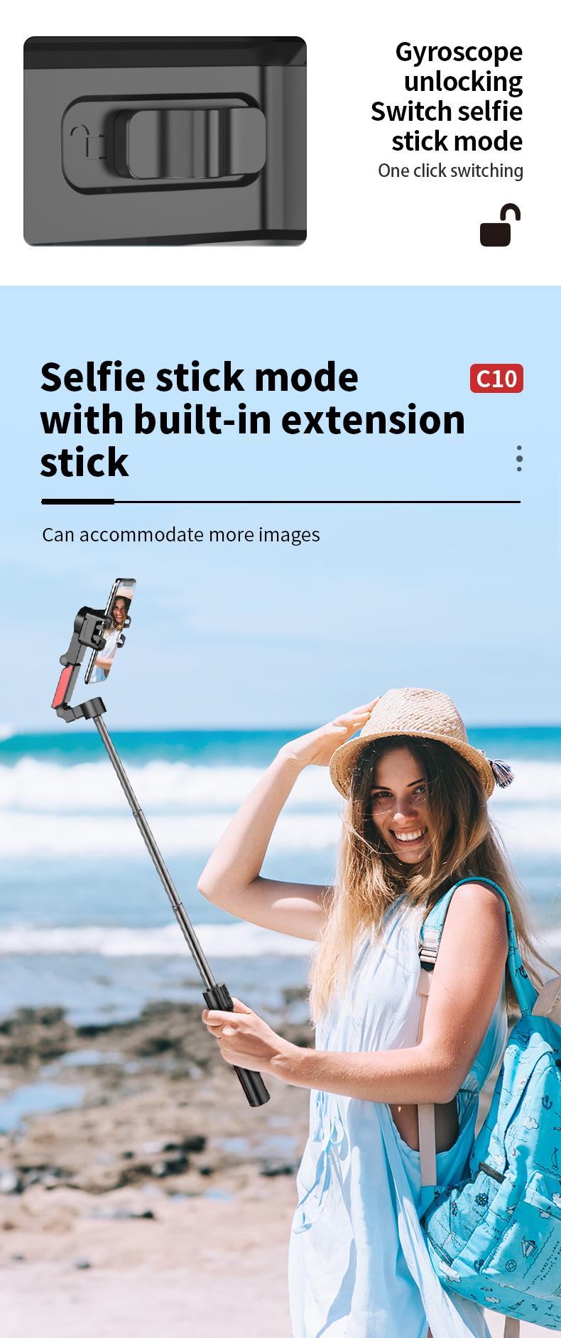 AI Auto Tracking Gimbal Stabilizer, Smart Selfie Stick Tripod with Gesture Control, Anti-Shake Phone Mount, 1000mAh Battery, Aluminum Alloy Vlogging Stand for iPhone & Android