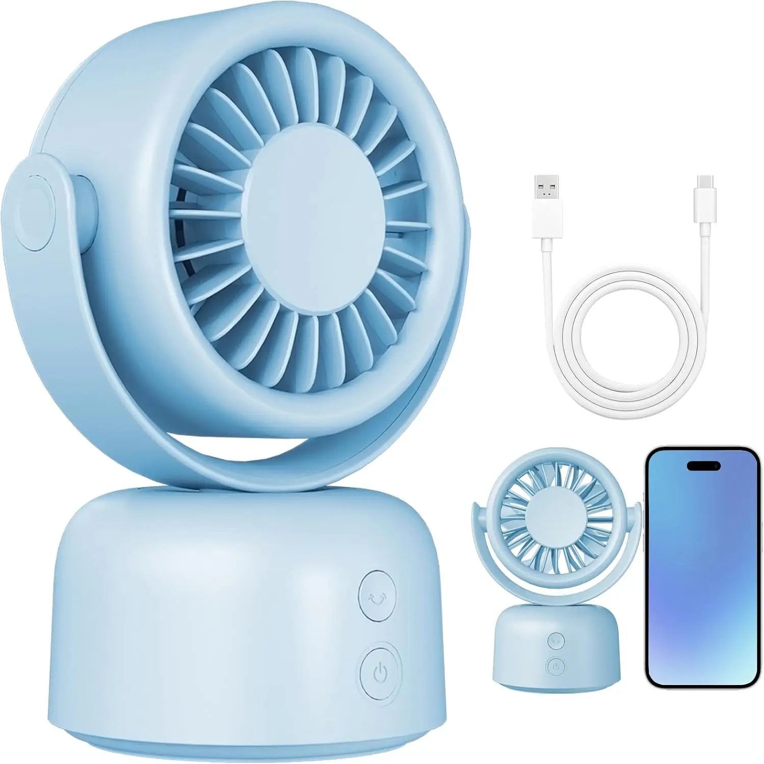 Portable Silent Fan, 3 Speeds Oscillating Fan with Auto 90° Rotate ...