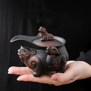 1pc Handcrafted Purple Clay Teapot with Dragon & Design - Traditional Chinese Tea Pot, Deep Carved Coffee Cup, Ideal Father'S Day Gift for Tea Lovers, Home Decor & Holiday Present, Elegant Home Decor, Handcrafted Pottery, Home Decorators