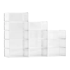 12-Pack Stackable Shoe Storage Boxes For Closet Organization, White Durable Plastic Shoe Organizers With Clear Lids, Space-Saving Design Fits US Men's Size 11 And Women's Size 11-12, Rigid Bins For Sneakers, Boots, Shoes