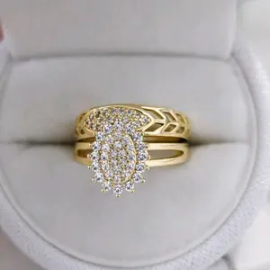 14K Gold Laminated Wedding Ring Set – Floral CZ  Design, Elegant Bridal Set for Women