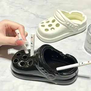 Contemporary Ceramic Croc Shoe Ashtray - Novelty Oval Decorative Accessory for Home, Office, and Hotel - Ideal Gift for Valentine's Day and New Year Lighter Black