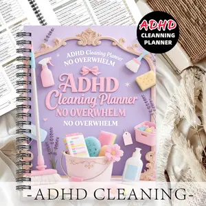 1pc ADHD Cleaning Planner Themed Academic Notebook, Stress-free Cozy Style - Light Purple Border, Pink Broom and Bucket Pattern. Stress-free Planner, Daily Management Notebook. Gentle Task Planning, Stress Management. 5.5x8.3 Inch Notebook