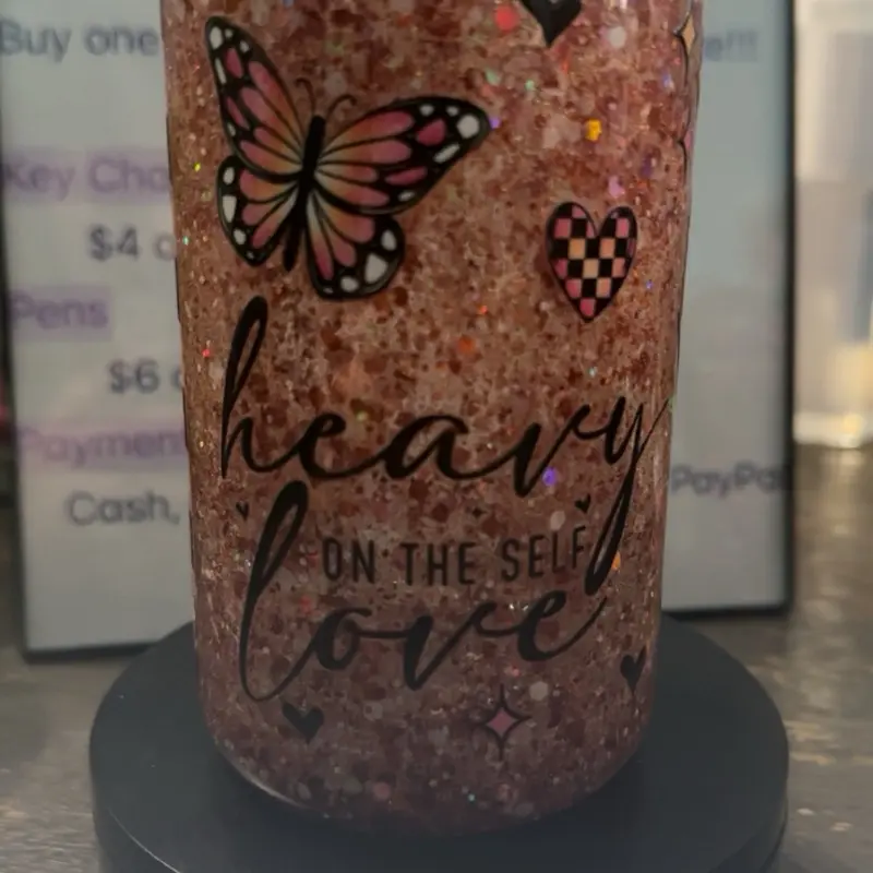 16oz Snowglobe Cup with Glitter Butterfly and Heart Design for Festive Drinkware
