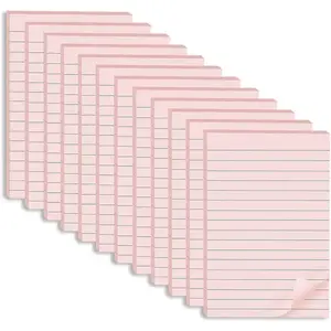 (12 Pads) Lined Sticky Notes 4x6 in Ruled Stickies Super Sticking Power Memo Pads, Light Pink