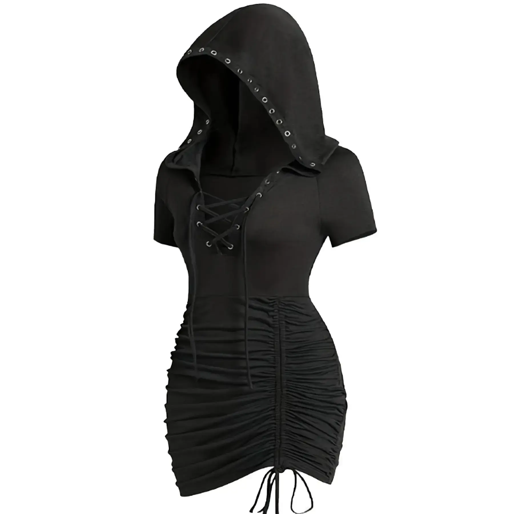 gothic black hooded dress Hexin Hooded Dress
