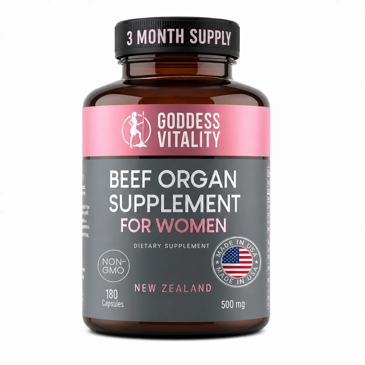 Goddess Vitality - 90 Day Supply - Beef Organ Supplement for Women, Grass-Fed Ovary, Uterus & Liver Complex for Hormone Balance & Reproductive Health, 180 Capsules (90 Day Supply)