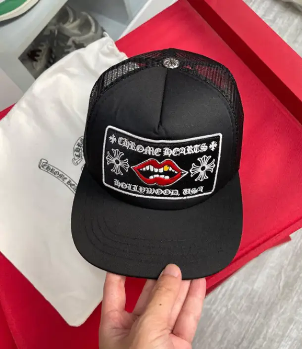 Chrome Hearts Black & White Mesh Trucker Hat Matty Boy Lips Patch Snapback