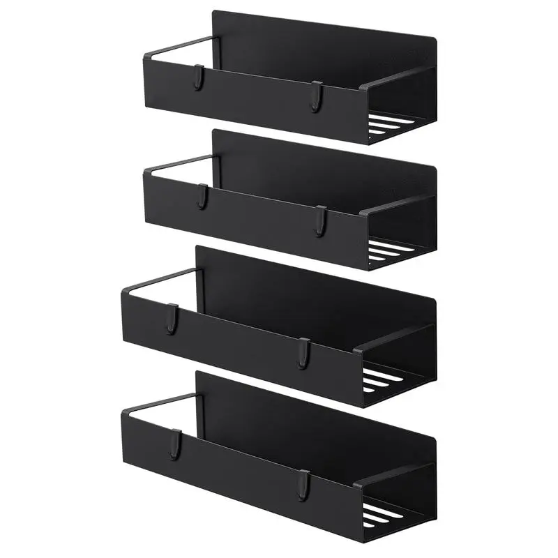 Magnetic Spice Rack Organizer for Refrigerator & Oven – Heavy-Duty Black Fridge Storage Shelf with Strong Magnets, No-Drill Kitchen Organizer for Spices, Jars & Condiments