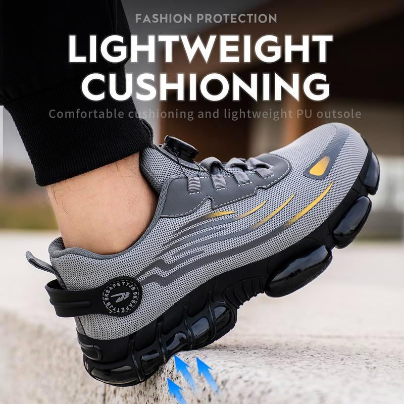 Men's Steel Toe Safety Shoes Puncture Proof And Smash Proof With Swivel Button Contrasting Color Mesh Work Shoes Suitable For Outdoor Work Blue Collar Industrial Construction Outdoorfun Footwear Grey