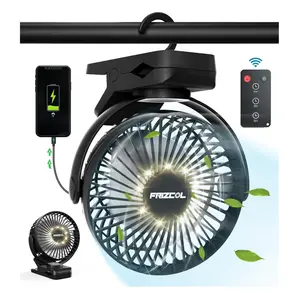 Portable Clip on Fan 65 Working Hours, Camping Fans with LED Lights & Hook, 12000 Capacity Battery Operated Fan with Clamp, USB Rechargeable for Desk, Tent, Treadmill, Stroller, Golf Cart, Home