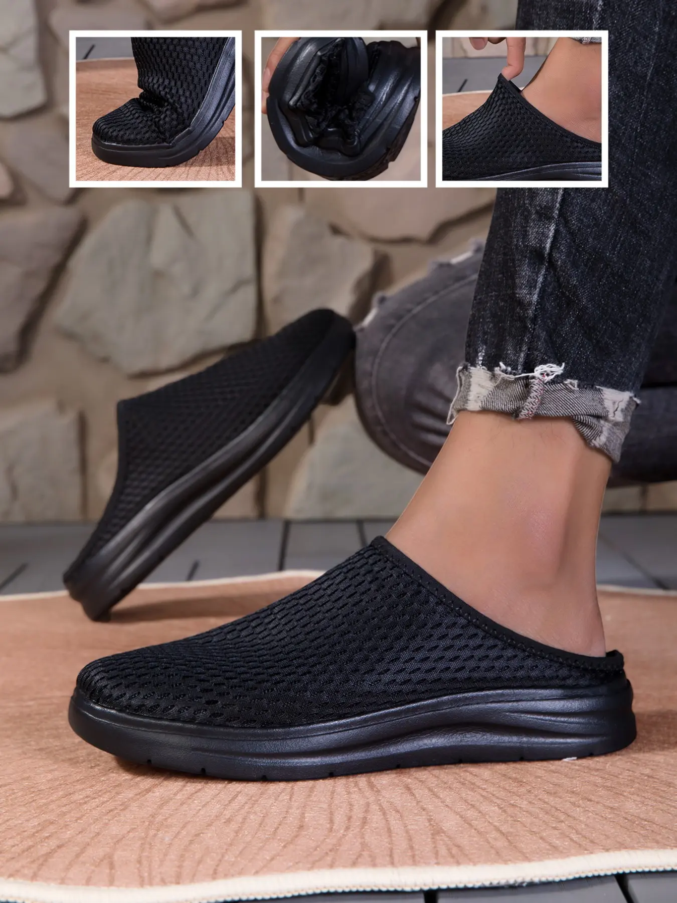 Men's New Fashion Flat Espadrille Shoes, Breathable Textile Upper, Round Toe, Casual Style, Comfortable Slip-On, Solid Color Mules, Slip On Mules, Half Slipper Mules, Summer Wear
