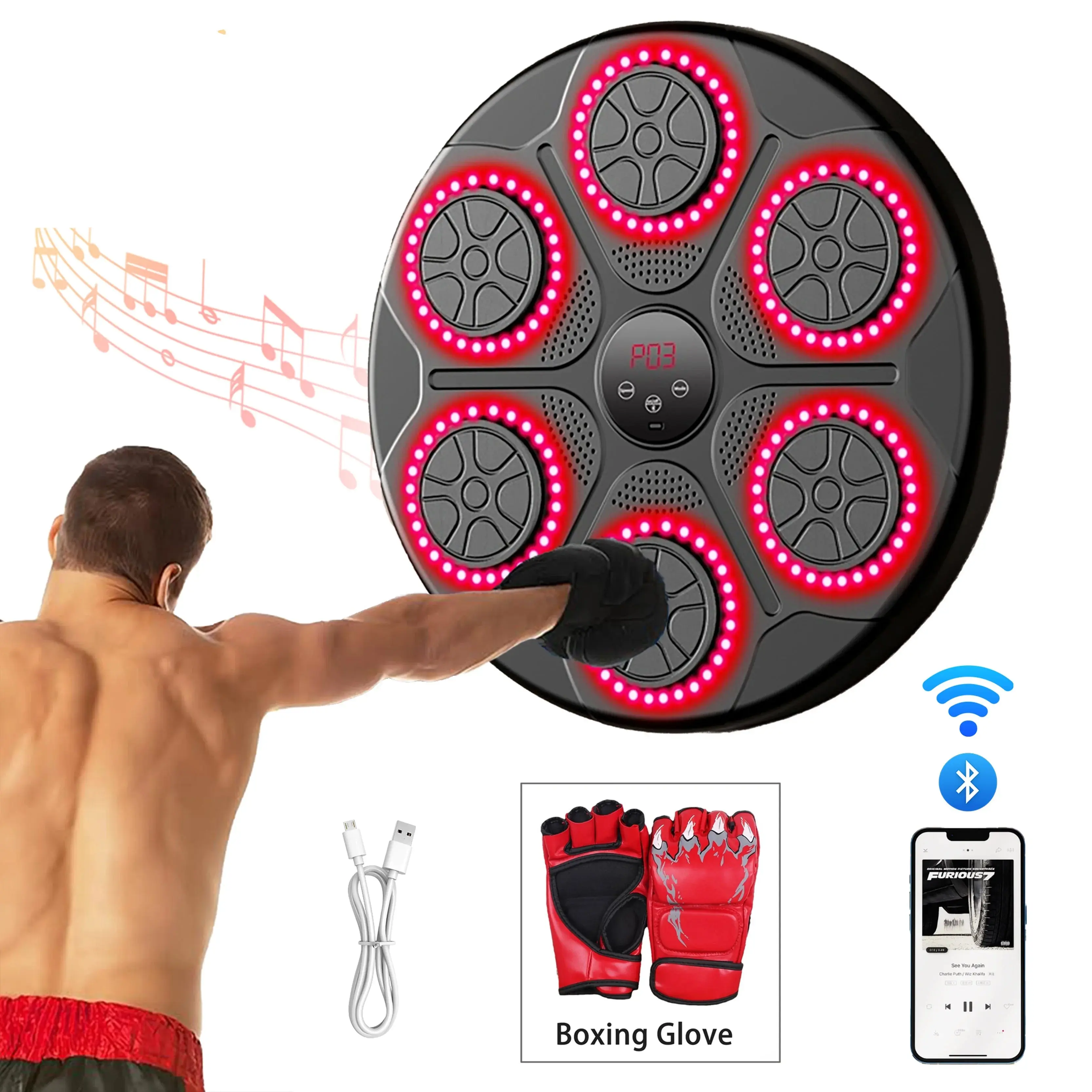 Smart Bluetooth Music Boxing Machine Trainer for Home Workouts – Wall-Mounted LED Punching Pad for Adults & Kids - Intelligent music boxing target