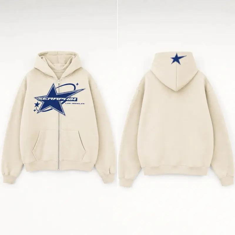 SERAPHIM Premium 360gsm Zip Up Sweatshirts Hoodie Cream Color DTG Print to Garment Menswear Tops