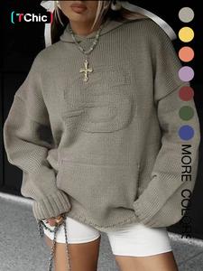 women's letter drop shoulder hoodie, fashion casual pocket hooded sweater for daily holiday outdoor wear, women knitwear for fall & winter