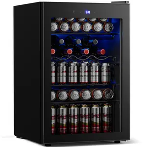 Electactic Beverage Refigerator Cooler -4.4 Cu. Ft. 145 Can Mini Fridge for Soda Beer or wine,with glass door, For Office or Bar with Adjustable Removable Shelves