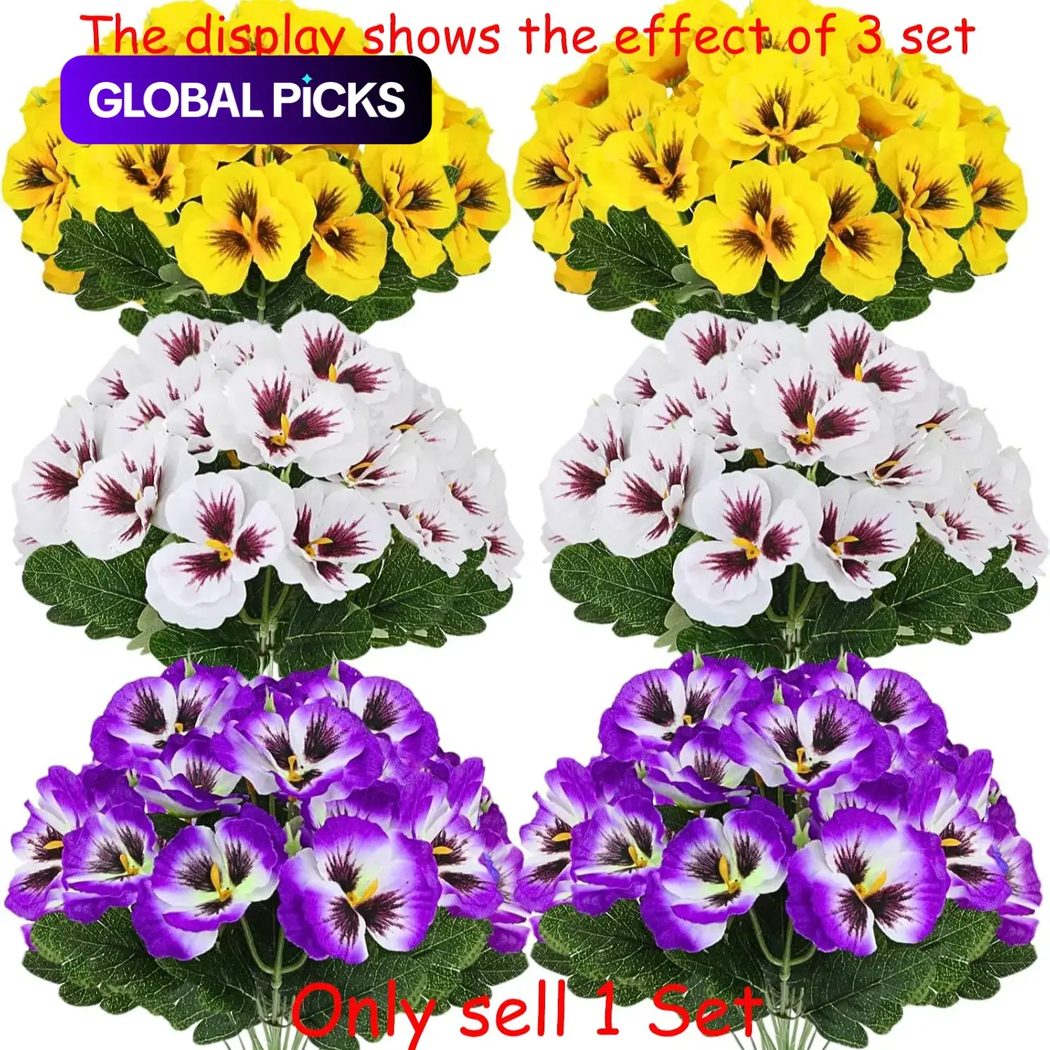12 Bundles Artificial Pansy Flowers, Artificial Flower Set, Faux Pansy Plants, Faux Flower Bouquet, Fake Flower, Flower Arrangements for Garden, Wedding, Home, Indoor & Outdoor Floral Decor (White/Purple/Yellow) #GLOBAL PICKS