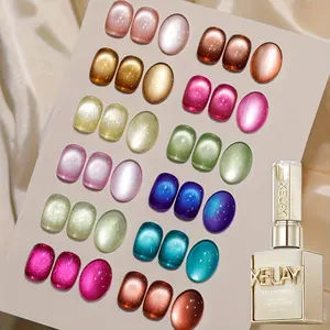 XEIJAYI Rainbow Candy Cat Eye Gel Polish Set 12-Colors Ultra Bright Magnetic Gel for DIY Nail Art Salon Use Women's Manicure