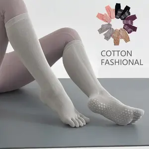 High Quality Black Knee-High Five-toe Pressure Women Yoga Socks Non-slip Pilates Socks Fitness Training Sports Socks dots  socks  sport Women's Pilates Grip Socks with Grippers