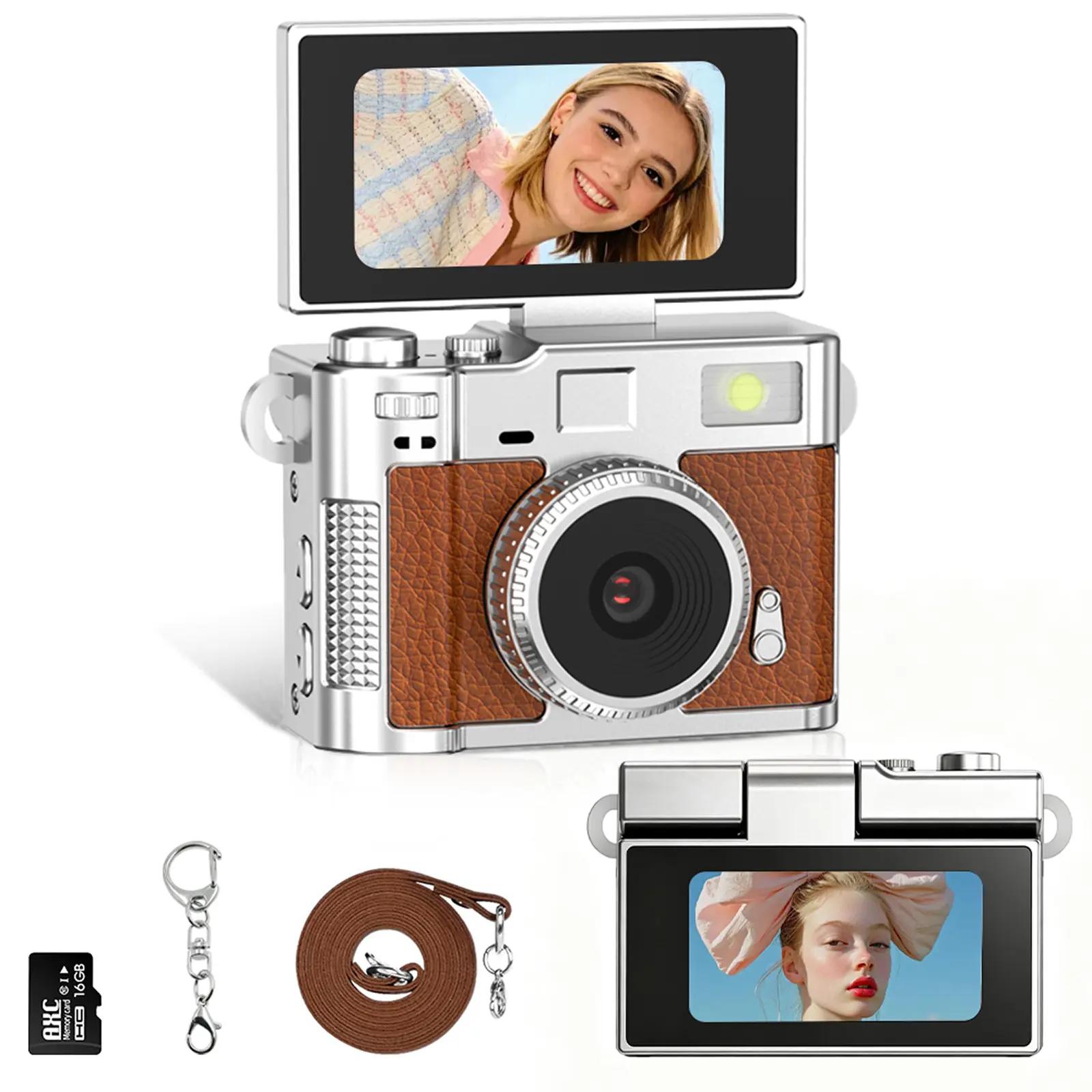retro vlog camera Zinc Alloy Metal Shell, 1080P HD Travel Camera with 1.47 Inch Screen & Flash, 16GB Card Included, Sturdy Pocket Camera for Daily Vlogging, Durable Gift for Teens Kids Students