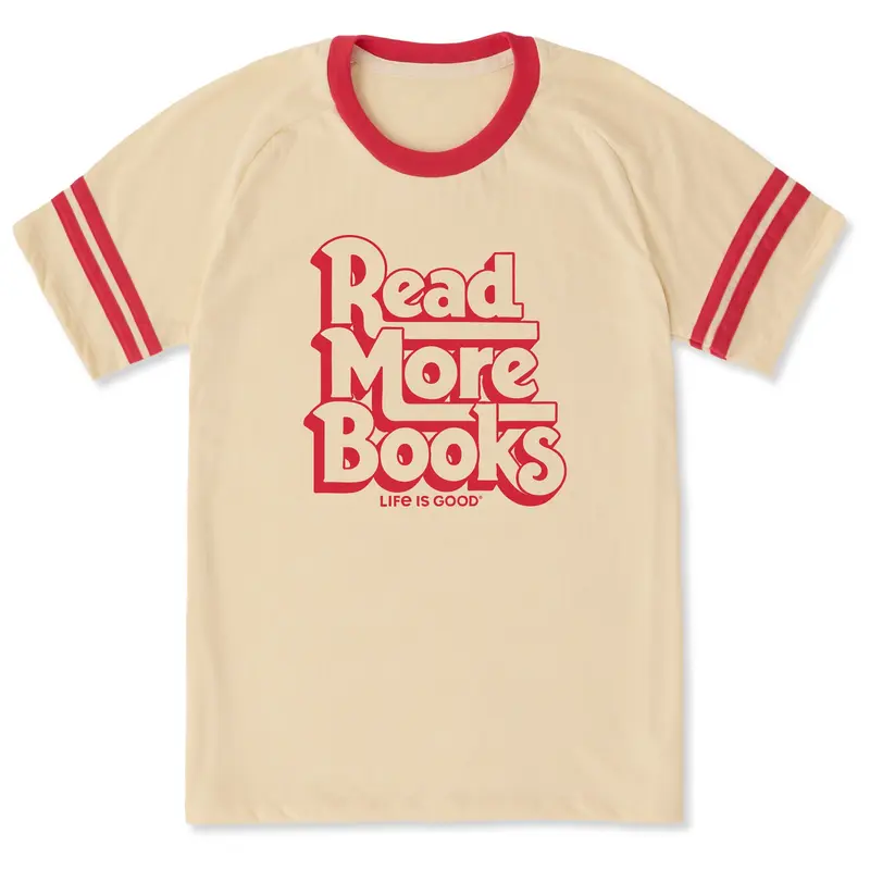 Unisex Read Even More Books Sleeve-Striped Tee