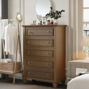 Dresser for Bedroom, 48" Tall 5 Drawers Wooden Chest of Drawers, Storage Cabinet and Organizer Drawers for Living Room, Hallway, Closet