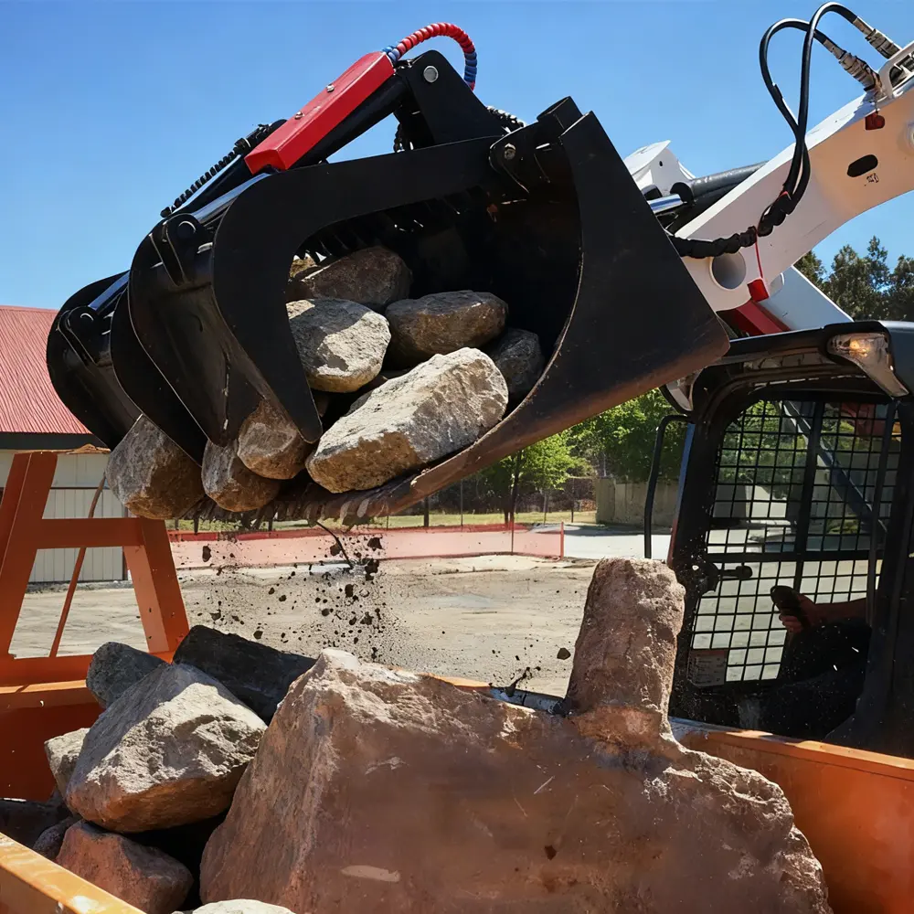 Sturdy Reinforced Steel Industrial Skid Steer Grapple Bucket - 72in Width, Quick-Attach Mount, 2-Cylinders, Dual Independent Grapple Arms, 32.18in Height, 36.15in Depth, for Loading, Leveling, Depth: 36.15In, None