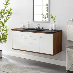 Modway Transmit 48" Wall-Mount Bathroom Vanity in Walnut Black