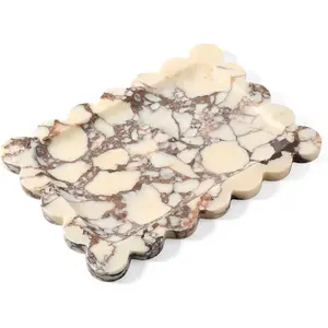 Luxury Calacatta Viola Marble Tray, 11"x8" Scalloped Marble  Tray for Countertop Bathroom Kitchen Dresser,  Stone Tray for  Perfume  Decor, Decorative Catchall Tray