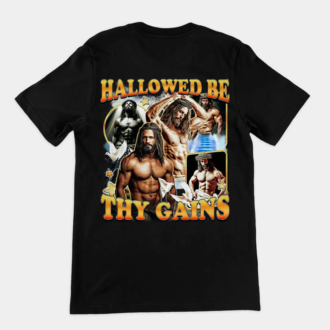 Hallowed be thy Gains T-Shirt, Gift for Woman and Man Streetwear Unisex Vintage Retro, Fashion Cotton, Full Colors, Full Sizes, For Men, For Women