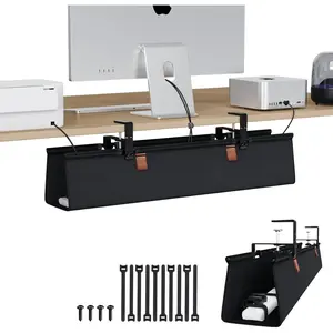 No Drill Under Desk  Management Tray 30" Cord Organizer for Table Clamp/Screw Mount Desk  Management Sturdy  Fabric Cord Hiders for Office,