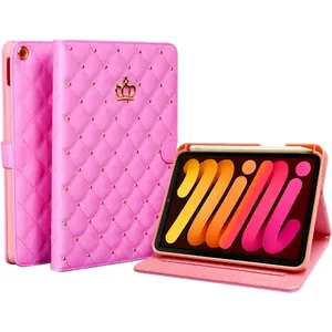 Case for iPad Mini 6 (8.3-Inch,2021 Model), PU Leather Crown Bling iPad Mini 6th Generation Case with Pencil Holder [Support iPad 2nd Pencil /Pair], Case with Soft TPU  ()
