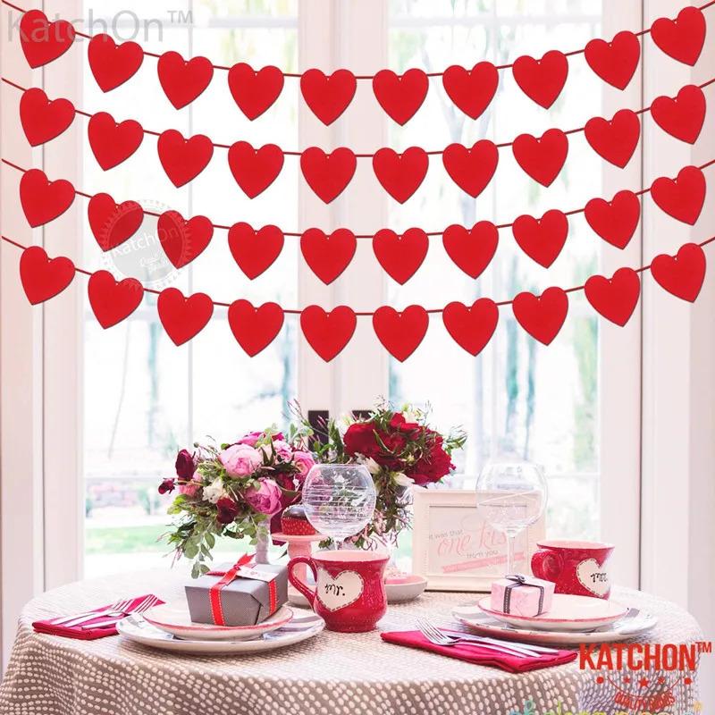 Valentines Day Love Heart Hanging Banners Garland - 1 Set Romantic Party Decorations for Home Bedroom Living Room Wedding Galentines Day Celebration