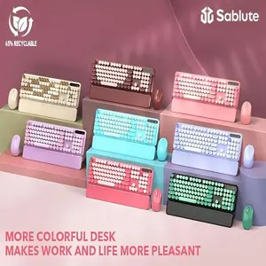 SABLUTE CK23 Typewriter USB Keyboard with Round Keycaps(Not Bluetooth), Full-Size Retro Typewriter Keyboard with Detachable Wrist Rest, 2.4GHz