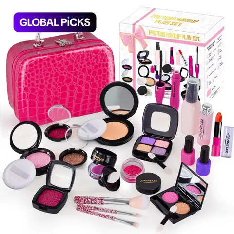 【Black Friday】21-Piece Kids' Pretend Play Makeup Playset, Rose-Pink Croc Pattern Vanity Case with Pretend Eyeshadows, Powder & Brushes #GLOBAL PICKS