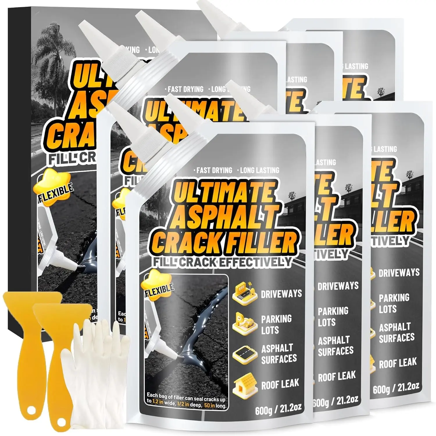 8LB High Elasticity Asphalt Crack Filler, Self-Leveling Waterproof Crack Repair Sealant for Driveway Fix, Concrete Surfaces, Outdoor Quick-Drying Blacktop Joint Sealer - Black