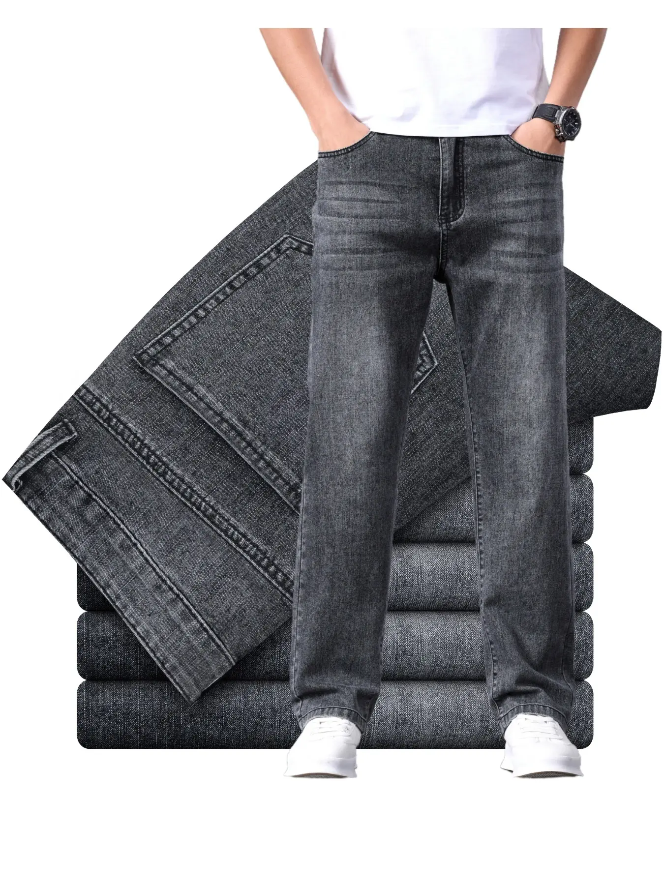 Men's Slant Pocket Jeans, Pants, Slim Fit Classic Plain Denim Jeans, Comfortable Fashion Clothing, Casual Daily Wear, Stylish Men's Apparel, Menswear, Streetwear